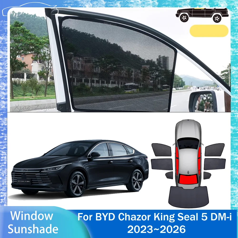 

For BYD Chazor King Seal 5 DM-i 2023~2026 2024 2025 Car Magnetic Mesh Privacy Sunshade Side Window Sun Shade Protect Accessories