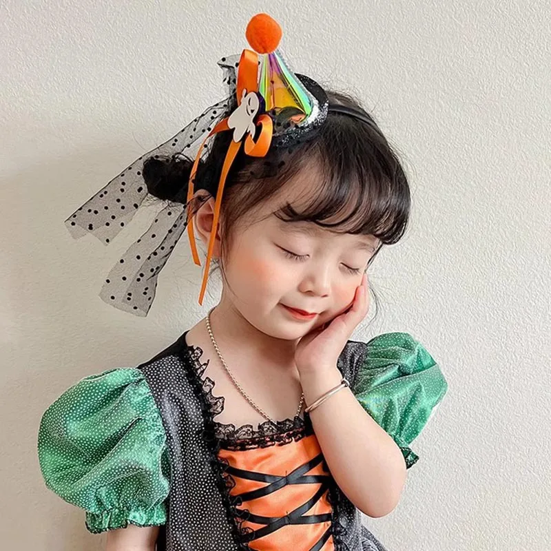 Halloween Magic Hat Hair Clip Princess Magic Wand Pumpkin Spider Halloween Black Wizard Hat Lace Bow Hairpin Hair Clips for Wome