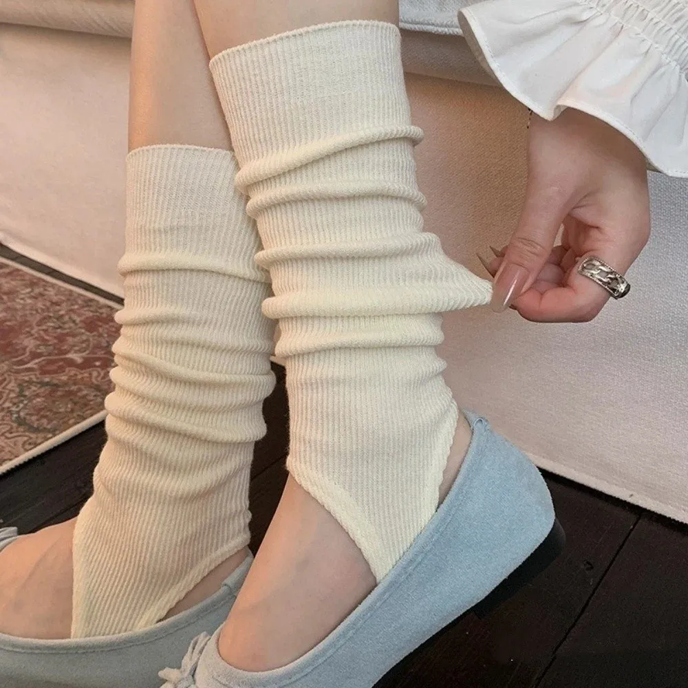 

Comfortable Solid Color Knitted Leg Warmers Plain Harajuku Mid-Calf Socks Breathable Boot Covers Women