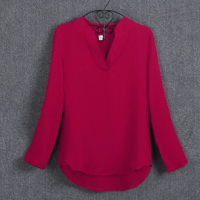 Women Chiffon Shirt Office Long Sleeve Blouse Ladies Tops Work Clothing Plus Size blusas femininas S-5XL