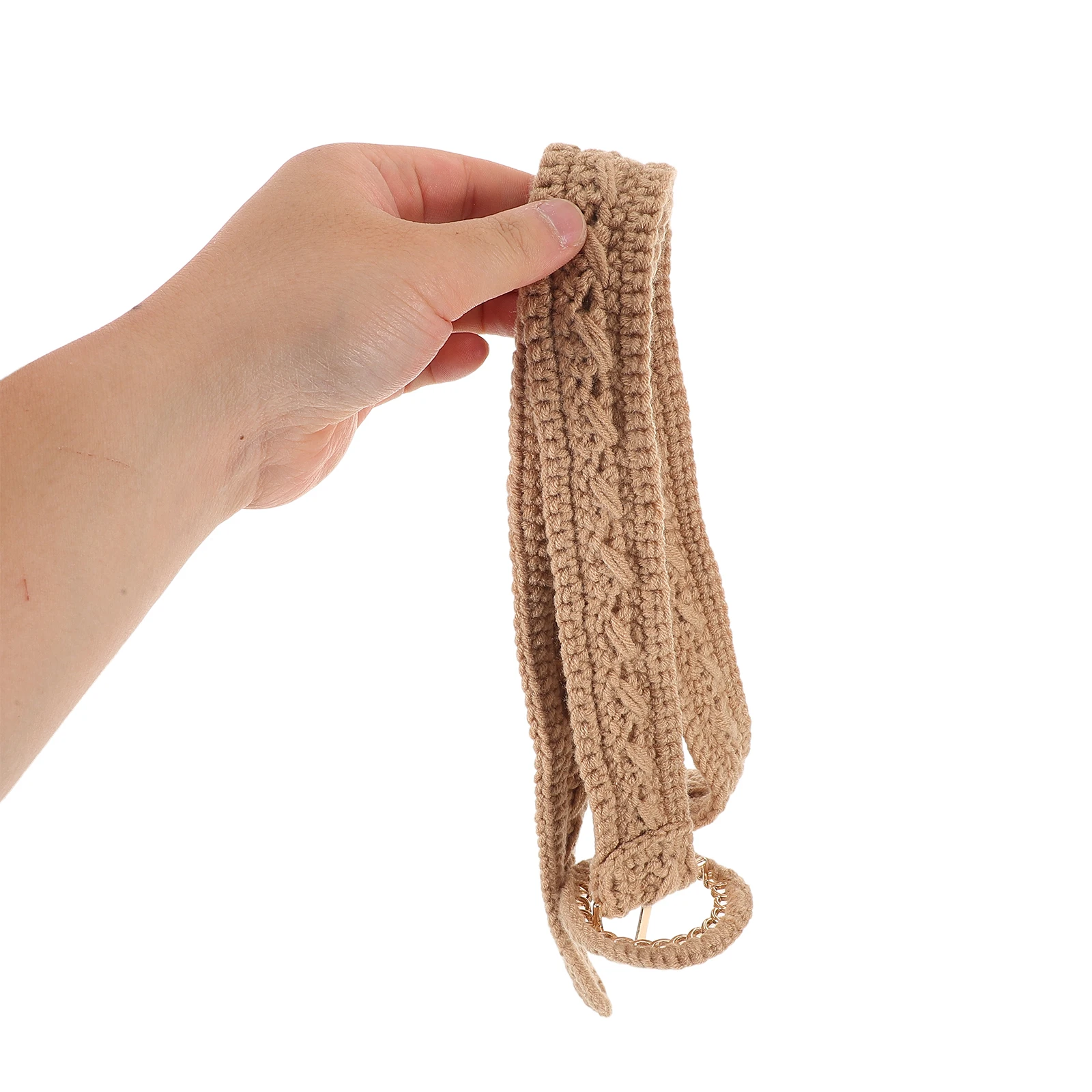 

Knitted Waist Belt Braided Brown Stylish Decorative Round Buckle Belt for Women Dresses Casual Chain Belts for Women