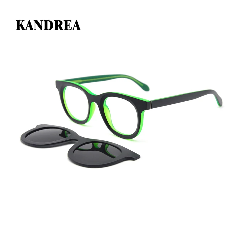 KANDREA Round Glasses Frame Women Men Vintage Clip on Magnet Sunglasses Polarized Custom Myopia Prescription Glasses T1935