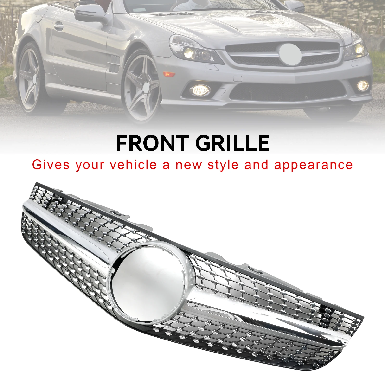 Artudatech Diamond Front Bumper Upper Grill Fit Mercedes R230 SL550 SL600 2009-2012