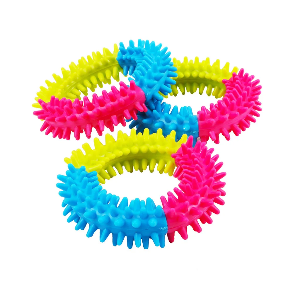 

Cross-border pet products, three-color rubber multi-spined rings, dog teeth grinding, cleaning and biting toys