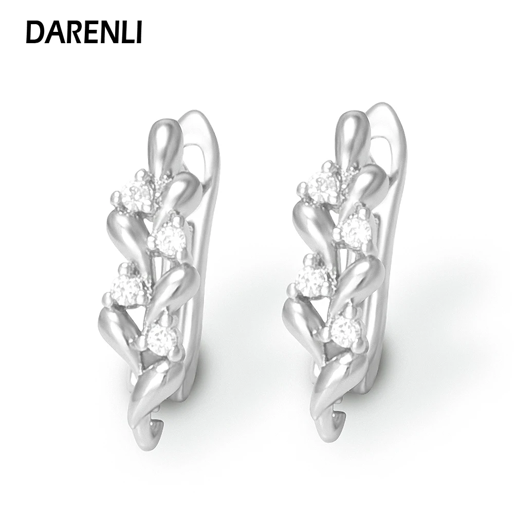 DARENLI 1 Pair Leaf Shape Copper Earrings Hooks With Zircon DIY Ear Wire Clasps For Jewelry Making Accessories Nickel Free