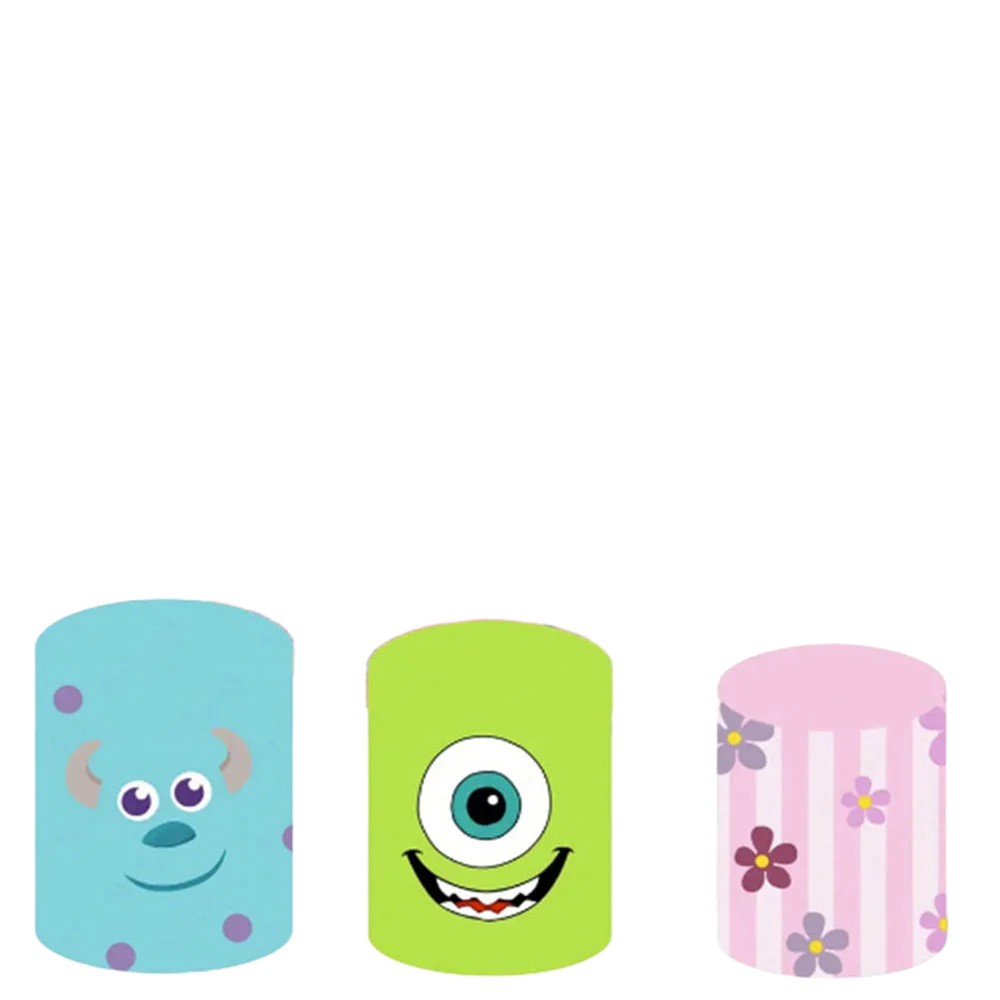 Monsters, Inc. 부 라운드 배경 및 3 실린더 커버 배경 사진, 베이비 샤워 생일 파티 장식, 디저트 테이블