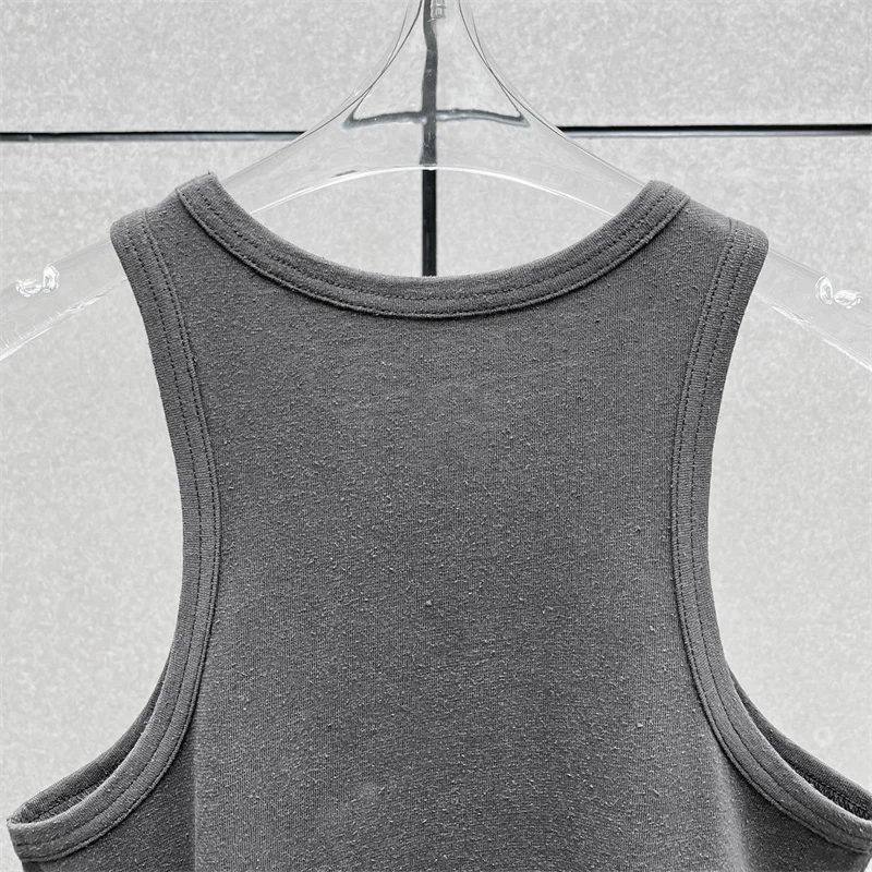 Chaleco para mujer, nuevo top elástico ajustado sin mangas para primavera 2026, camiseta sin mangas de mezcla de lino de alta calidad, top corto y corsé para mujer