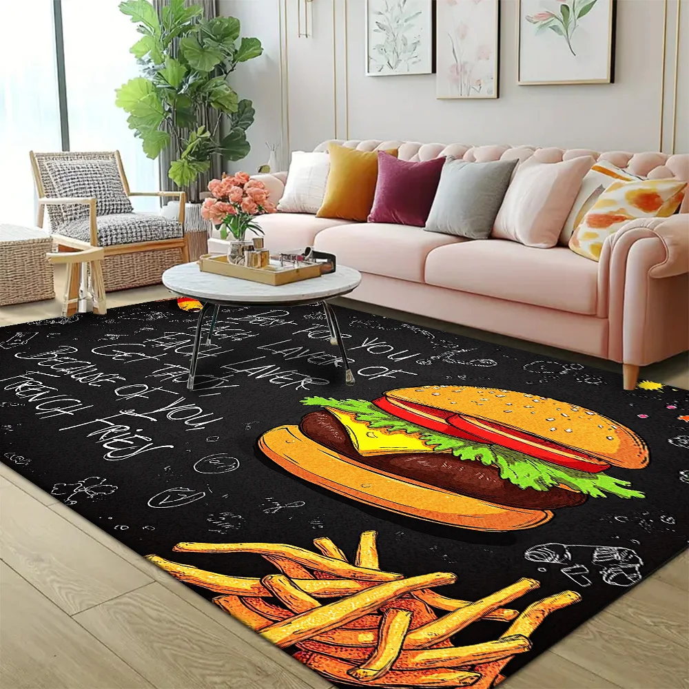 Chalk Drawing Fast Food Burger Fries Pizza Hand Letter Floor Runner Rug, washable mat for damp kitchen entry daily home decor