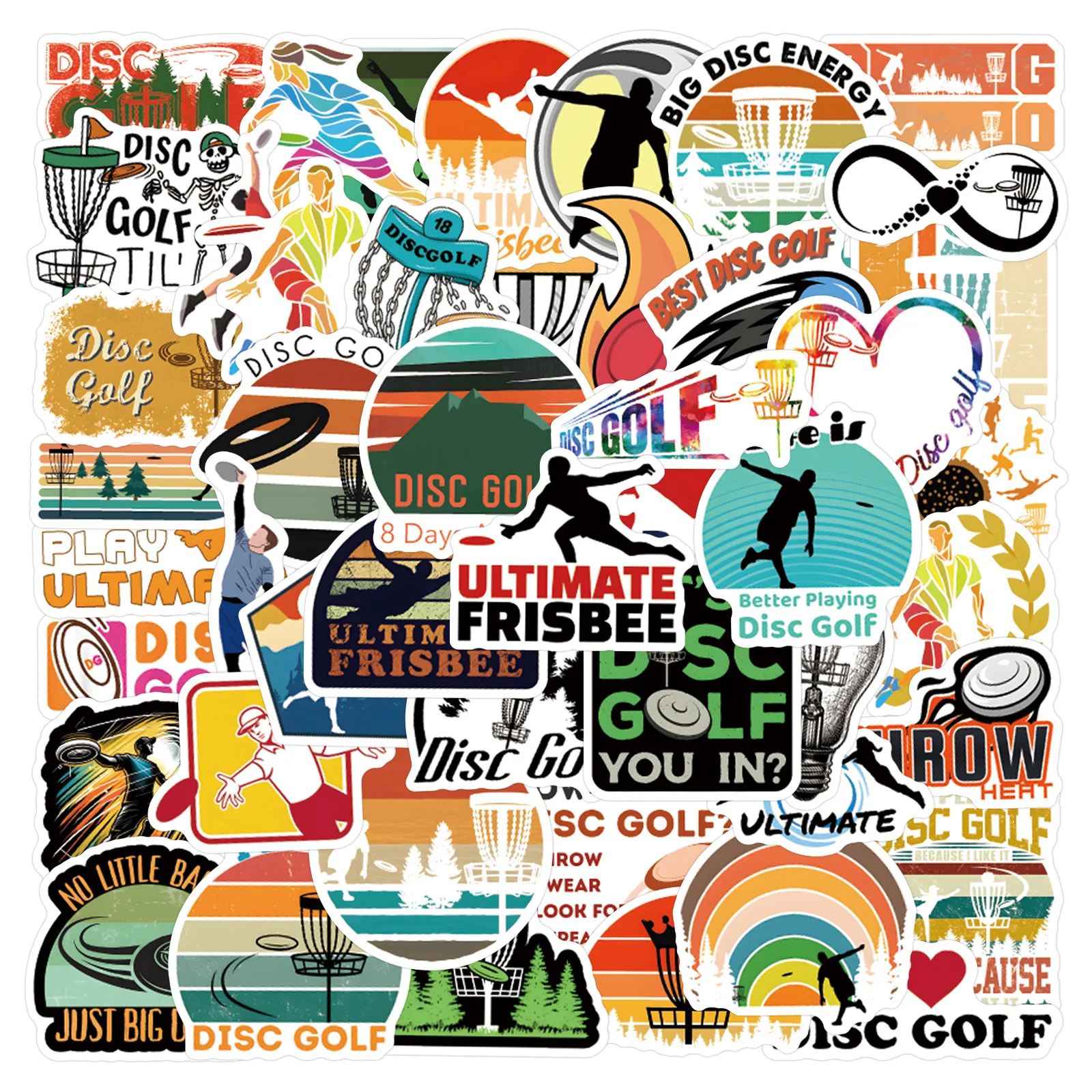 60 pegatinas impermeables de disc golf y frisbee para decoración DIY de teléfonos móviles, cuadernos, patinetas y maletas, juguete para niños