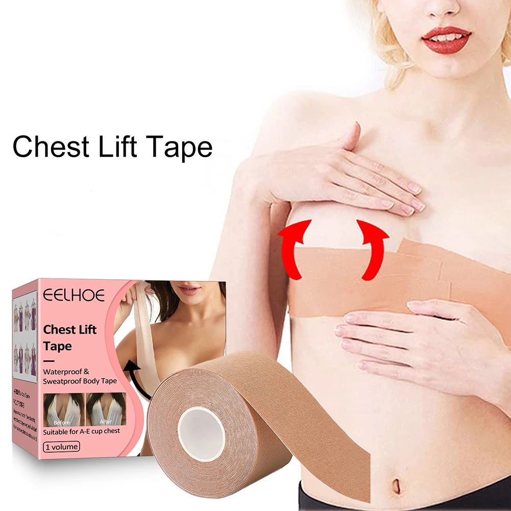 1Roll Breast Lift Tape Medical Grade Women Chest Strap Adhesive Invisible Waterproof Breathable Elastic for Off-shoulder Clothes