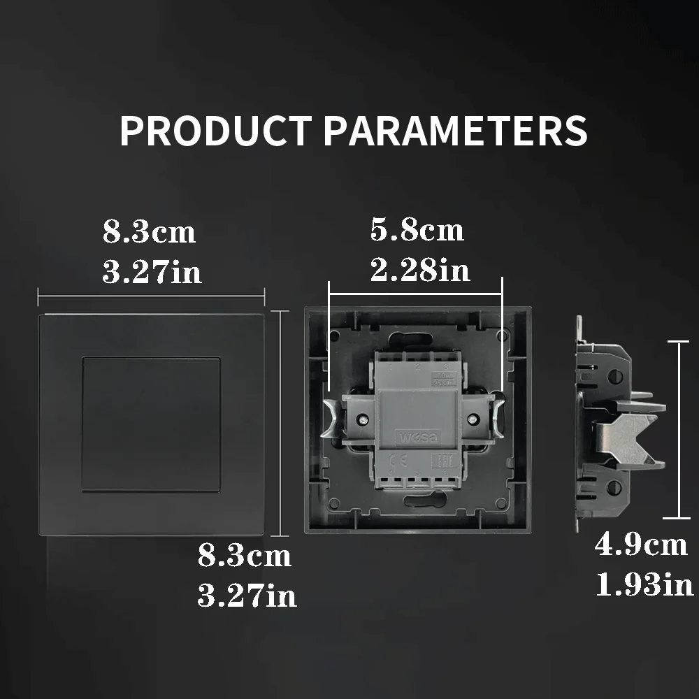 WESA interruttore per applique da parete nero smerigliato plastica ignifuga 1 Gang 1 via standard europei interruttore a pulsante a bilanciere da