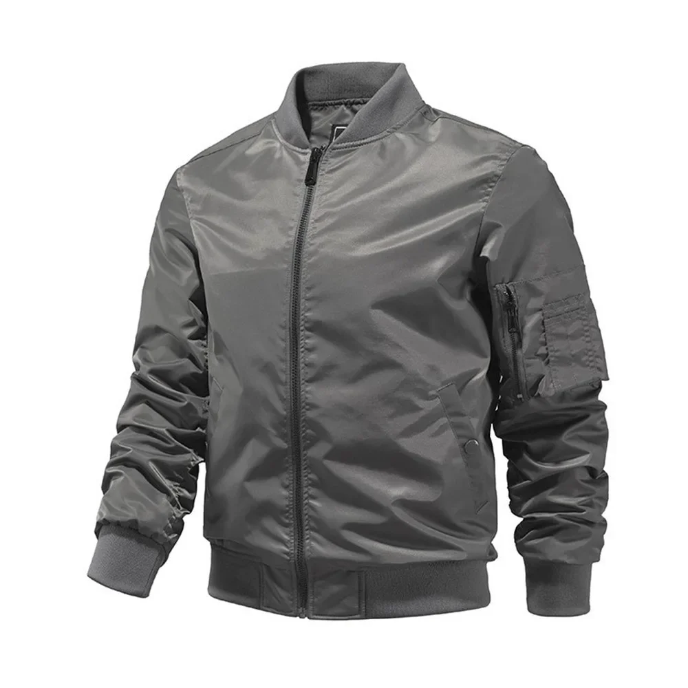 Jackets for Men, Monochromatic Bomber Jacket, Outerwear, Aviator Baseball Jackets, Outdoor Clothing, Spring and Autumn