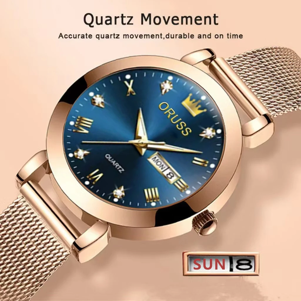 

Женские модные кварцевые наручные часы с узором в виде короны и сетчатым ремешком, бренд ORUSS, изысканный подарок на день рождения.