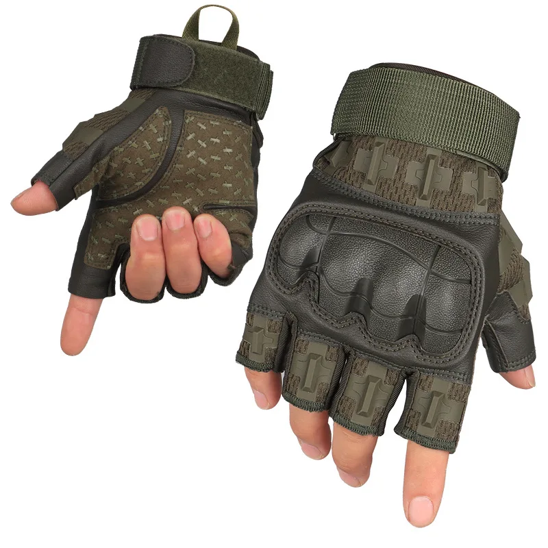 Half-finger tactical gloves with camouflage, anti-impact shell protection, soft leather, non-slip, wear-resistant, suitable for