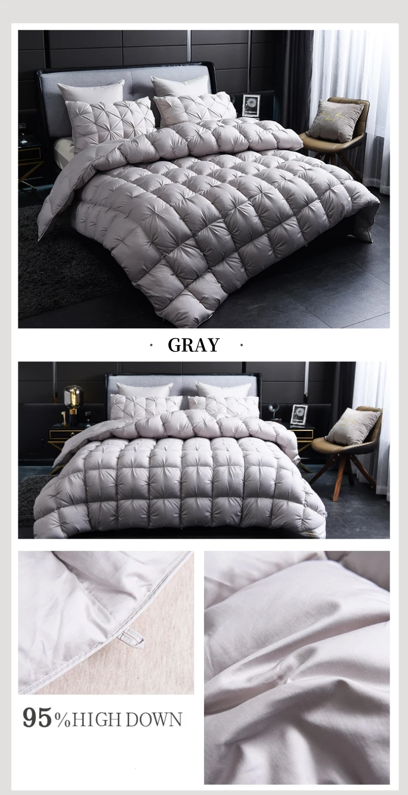 White Goose Down Duvet Warm Winter Thick 3D Bread Comforter Pinch Pleated Blanket Filling for Single Double Couple Bed Quilts