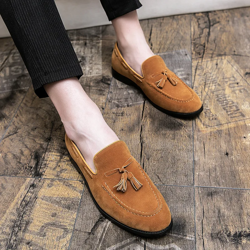 High Quality Tassel Loafers Frosted Leather Mens Slip on Footwear Male Comfortable Driving Shoes All-match Male Antiskid Flats