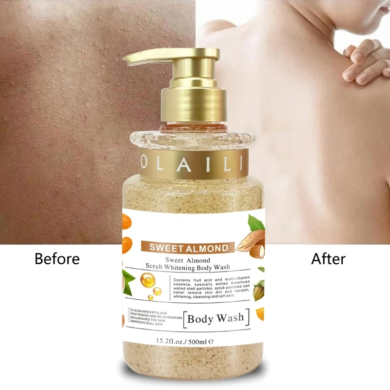 غسول الجسم بفيتامين وخلاصات اللوز ومقشر يومي 16.9 أونصة سائلة من جل الاستحمام المرطب ومنظف الجسم للبشرة الجافة