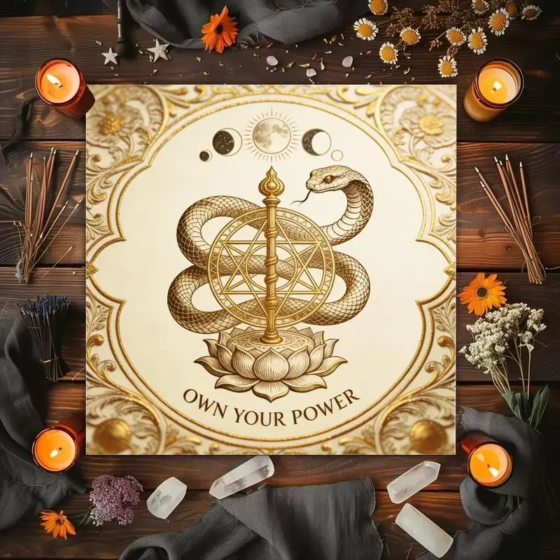Spirit Snake Scepter Lotus Moon Phase Pentagram Altar Cloth Tarot Card Tablecloth Mysterious Witchcraft Divination Ceremony Mat