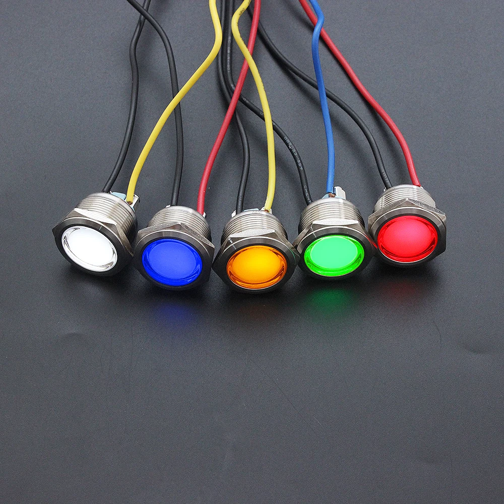 LED Metal Warning Indicator light 12mm 16mm 19mm 22mm 25mm Waterproof Signal Lamp Pilot Wire 3V 6V 12V 24V 220v screw connect