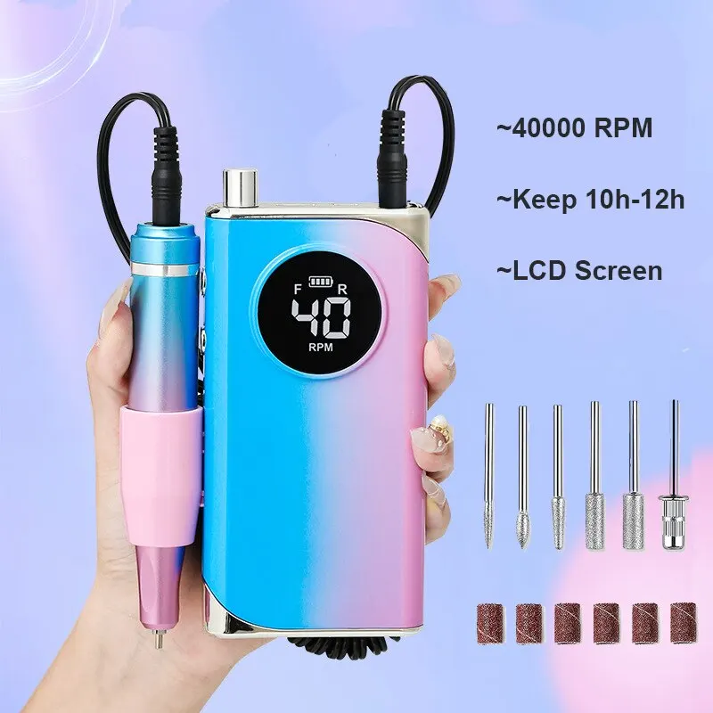 40000RPM Portable Electric Nail Drill Machine With LCD Display Nails Sander For Acrylic Gel Polish Rechargeable Nail Tool