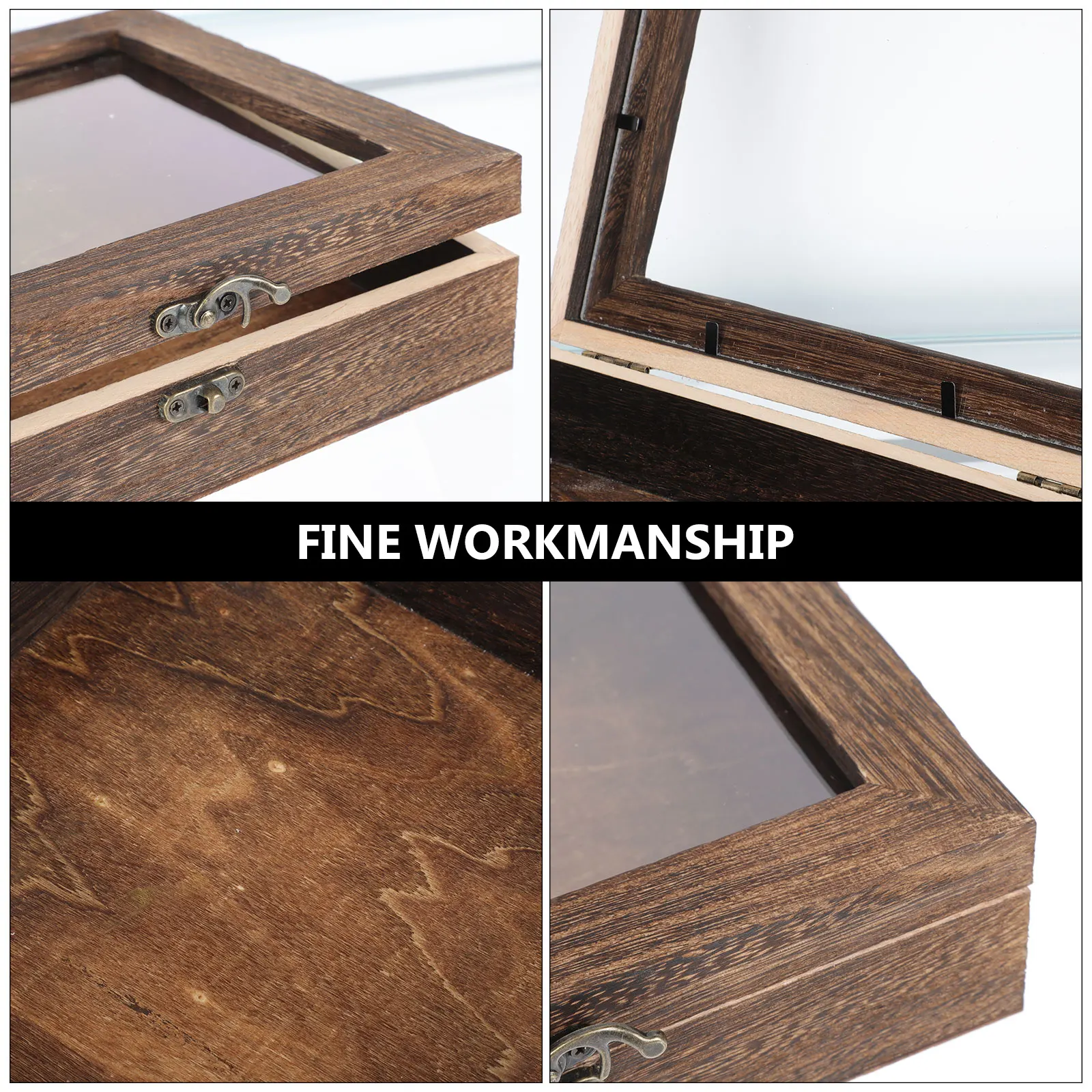 

1pc Vintage Style Wooden Specimen Box Waterproof Storage Case For Coins Jewelry Crafts Large Capacity Natural Wood Grain Retro