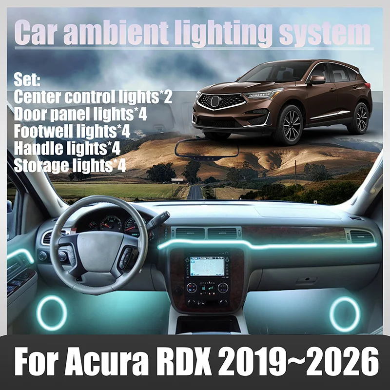 Luces LED Ambientales para Acura RDX 2019~2026 MK3 TC1/2, Luces de Atmósfera Coloridas, Tira de Neón Interior para Auto, Iluminación RGB de 64 Colores