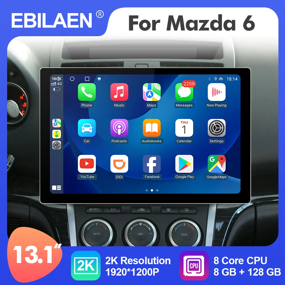 EBILAEN Android 12 13.1 Inch Car Multimedia Radio Player For Mazda 6 2009-2015 GPS Stereo 8 Core Carplay Headunit 4G WIFI