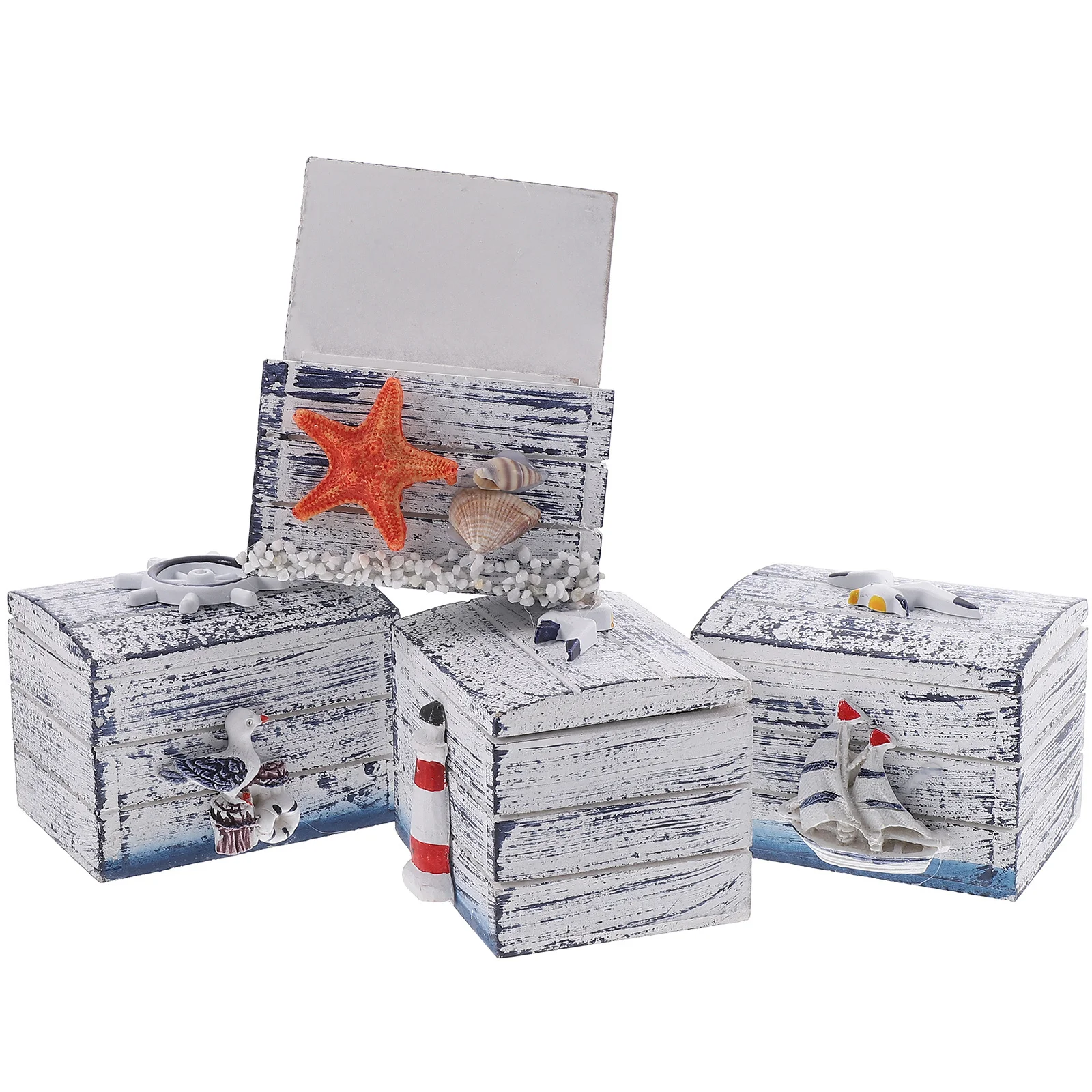 4 قطعة صناديق تخزين المجوهرات على طراز المحيط غرامة مصنوعة من الخشب الراتنج حلية حالات المدمجة منظم سطح المكتب حامل الزخرفية