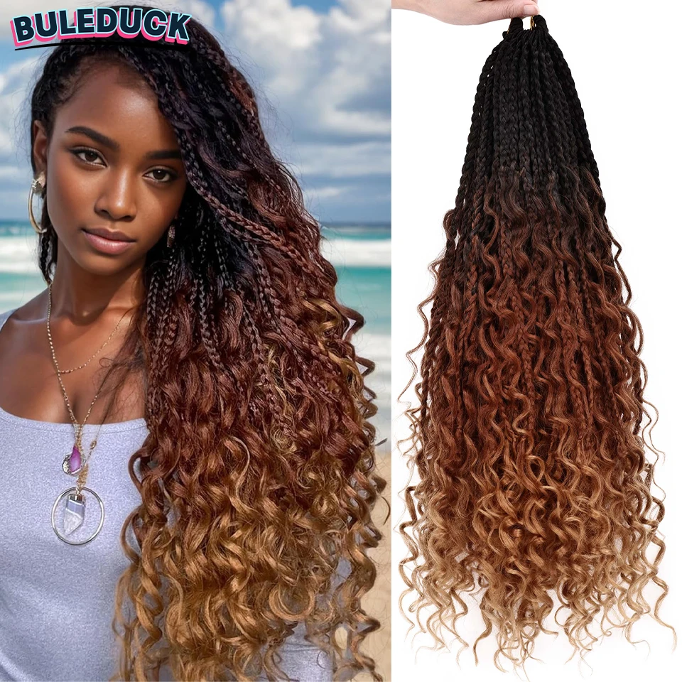 Buleduck 1- 8 Packs Goddess Bohemian Box Braids Crochet Hair With Curly Ends 20 Inches Synthetic Box Braids Hair Extensions