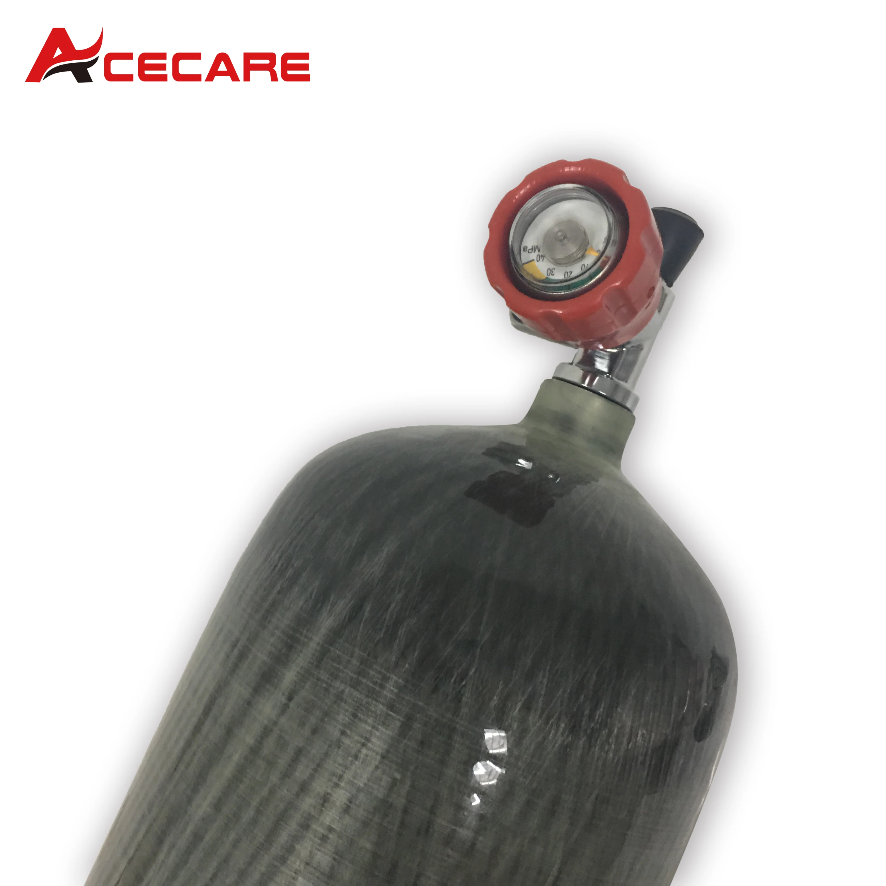 Acecare 9L اسطوانة من ألياف الكربون 300bar 4500psi 30mpa ارتفاع ضغط خزان الهواء مع صمام قياس لغوص السكوبا