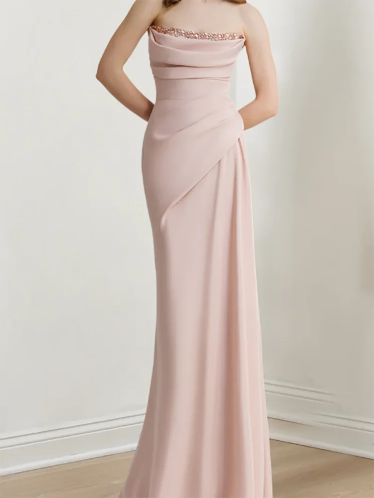 Abiti da sera formali dritti con pieghe rosa classiche senza spalline Abiti da ballo per feste di compleanno personalizzati