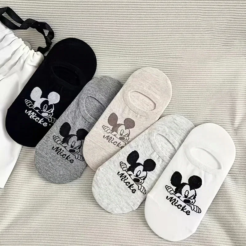 

5Pairs Disney Mickey Mouse Socks Summer Neutral Fashion Cute Anime Cartoon Multi functional Leisure Breathable Boat Socks Gifts
