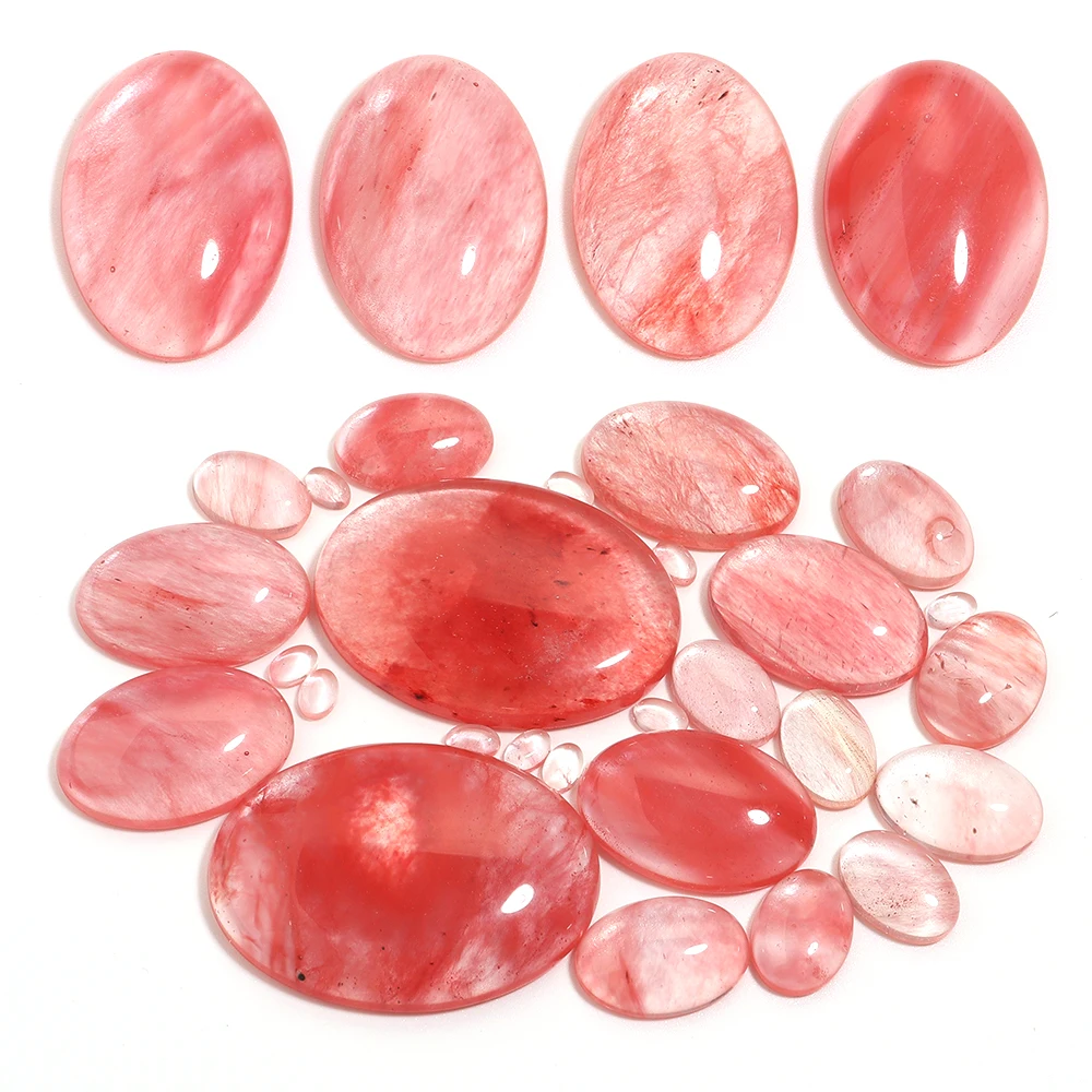 

2-10Pcs Watermelon Red Cabochon Glass Beads Loose Flat Back Cabochon Spacers Beads Oval Agate For DIY Jewelry Wholesale