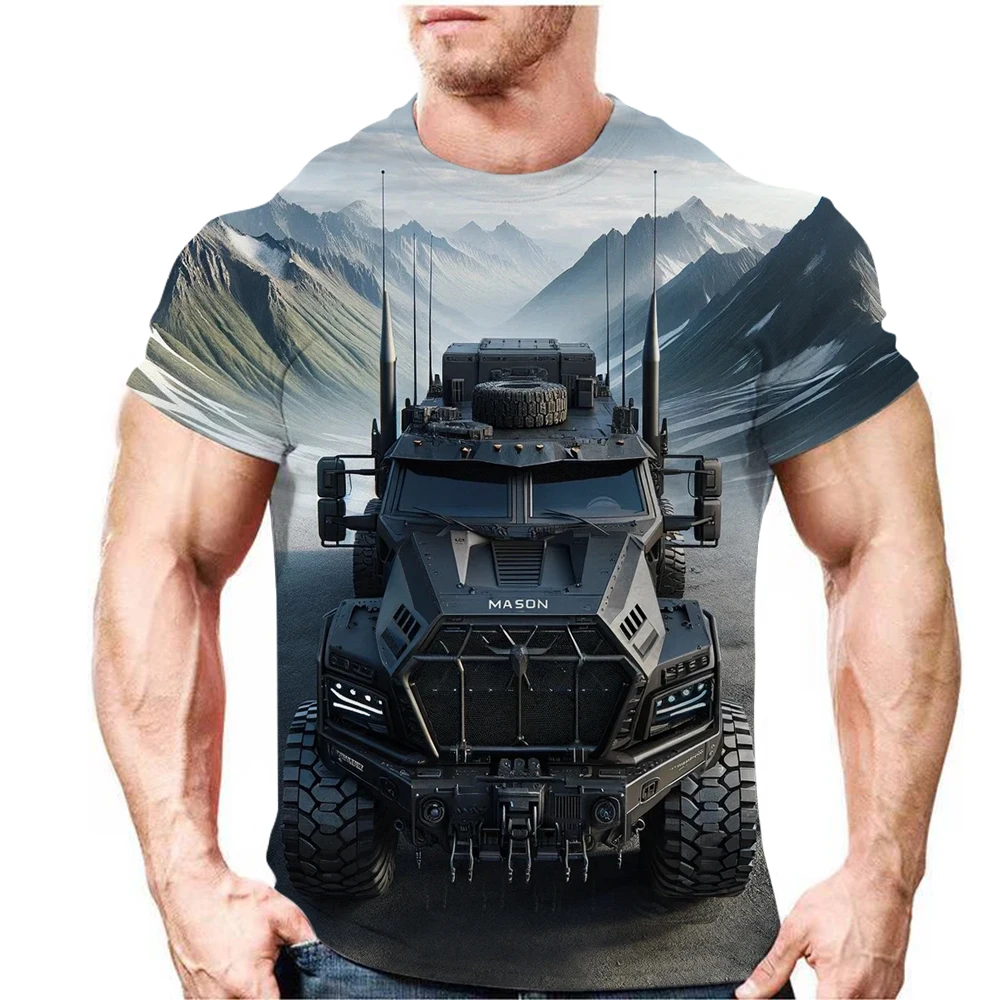 Truck Engineering Truck 3d Printed Summer Men's T-Shirt Street Trend Tough Guy Style O Collar Loose Truck Driver Short Sleeve