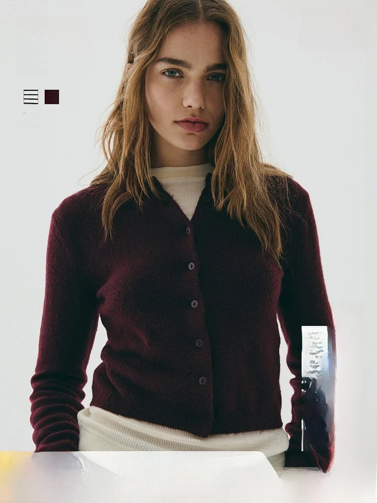 

Red Knitted Sweater Base Shirt Warm Personality Outerwear H&M Women's Fashion Summer Casual Style Short Length Polyester Blend