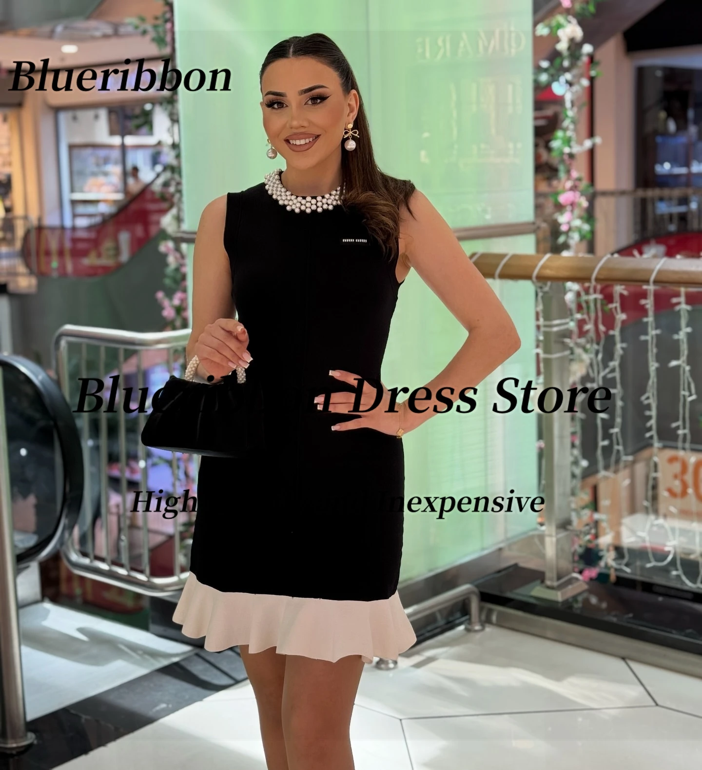 Blueribbon Galajurken Kralen Hals Robe Des Cocktailjurk Rits Terug Mini Speciale Feestjurken Aangepast