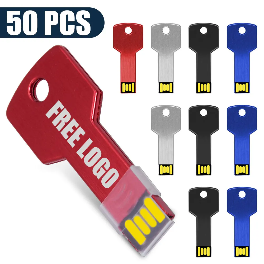 

50PCS Free Custom LOGO USB Flash Drive Metal Key Pendrive 4G 8G 16G 32G 64G Waterproof Pen Drive USB2.0 Memory Stick USB Flash