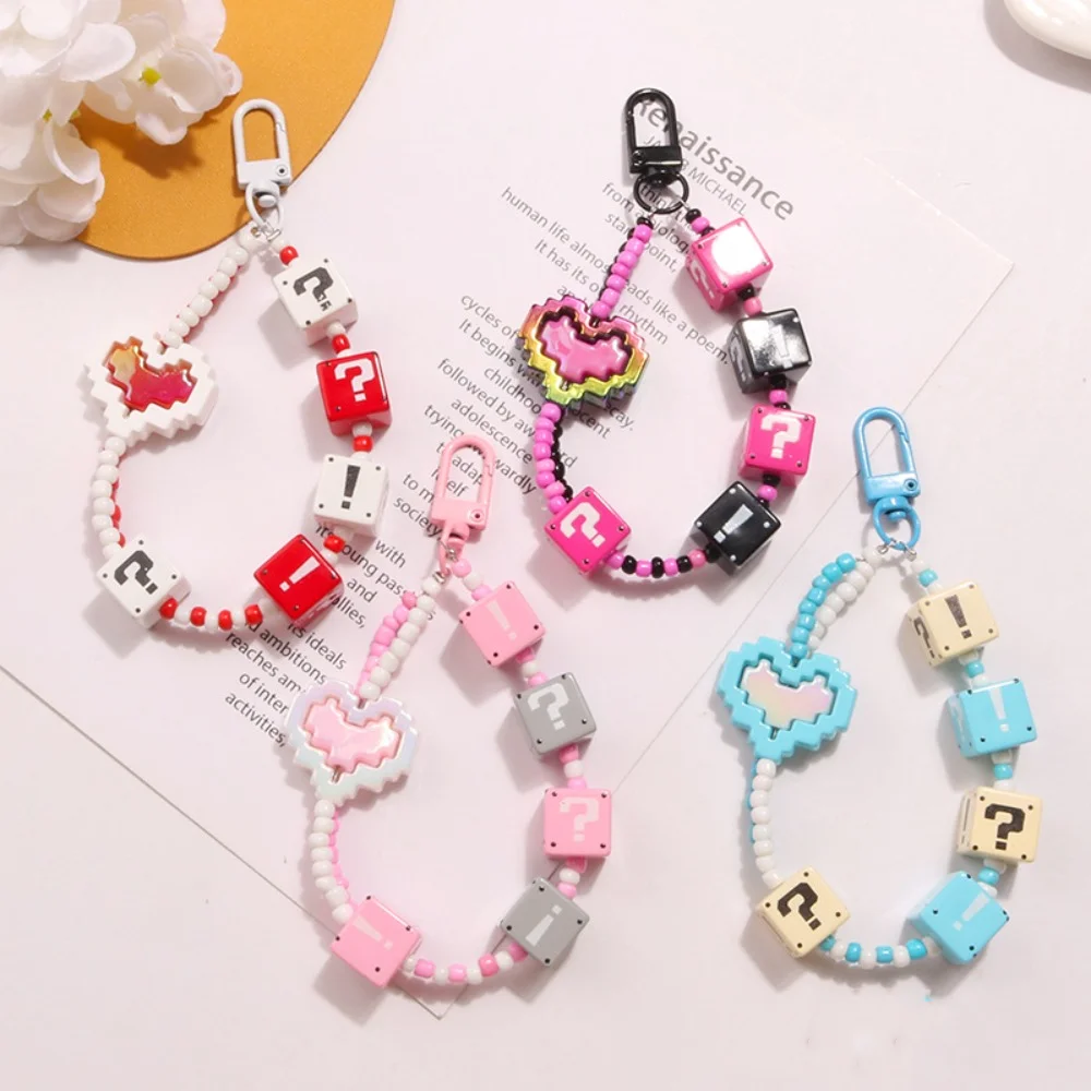 Cute Solid Color Question Mark Building Block Keychain Bag Decoration Earphone Cover Decoration Pendant Acrylic Beaded Keychain