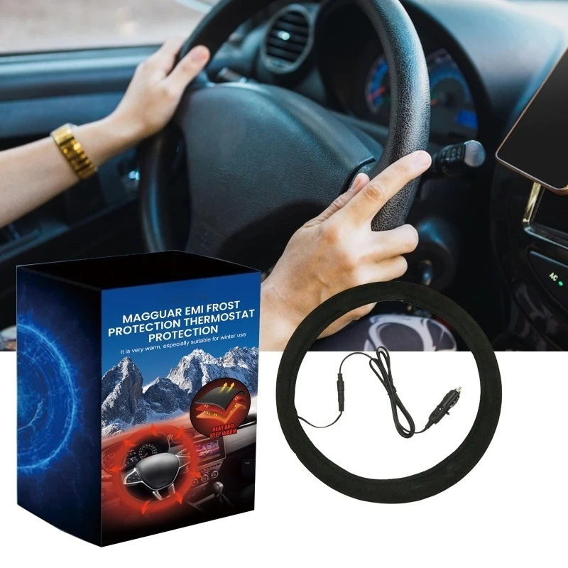 2Pcs Car Heated Steering Wheel Cover Anti‑Slip Universal Quick Hand‑Warm Heating Protective Sleeve