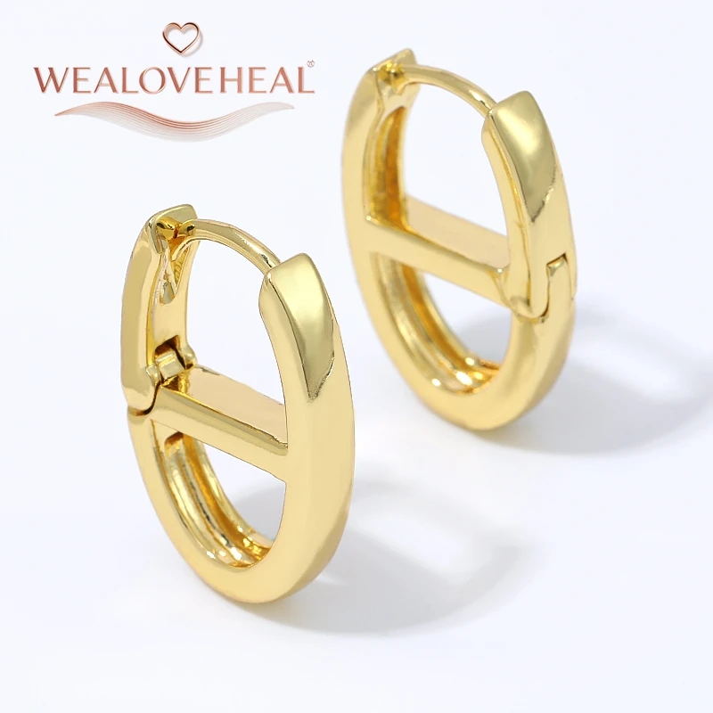 1 Paar 18K vergoldete Messing-H-Form Schweinsnase Huggie Creolen für Damen 16,5x14mm polierte Ohrringe für den Alltag, Party oder als Geschenk – Detail 19