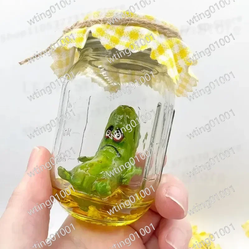 for Grumpy Pickle in a Jar Sculpture Funny Desktop Ornament Unique Glass Container Decor Novelty Gift for Home Office Display