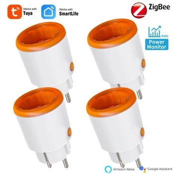 Zigbee 3,0 Tuya enchufe de alimentación inteligente 16A enchufe de la UE monitoreo de energía temporizador interruptor Control remoto funciona con Alexa Google Home