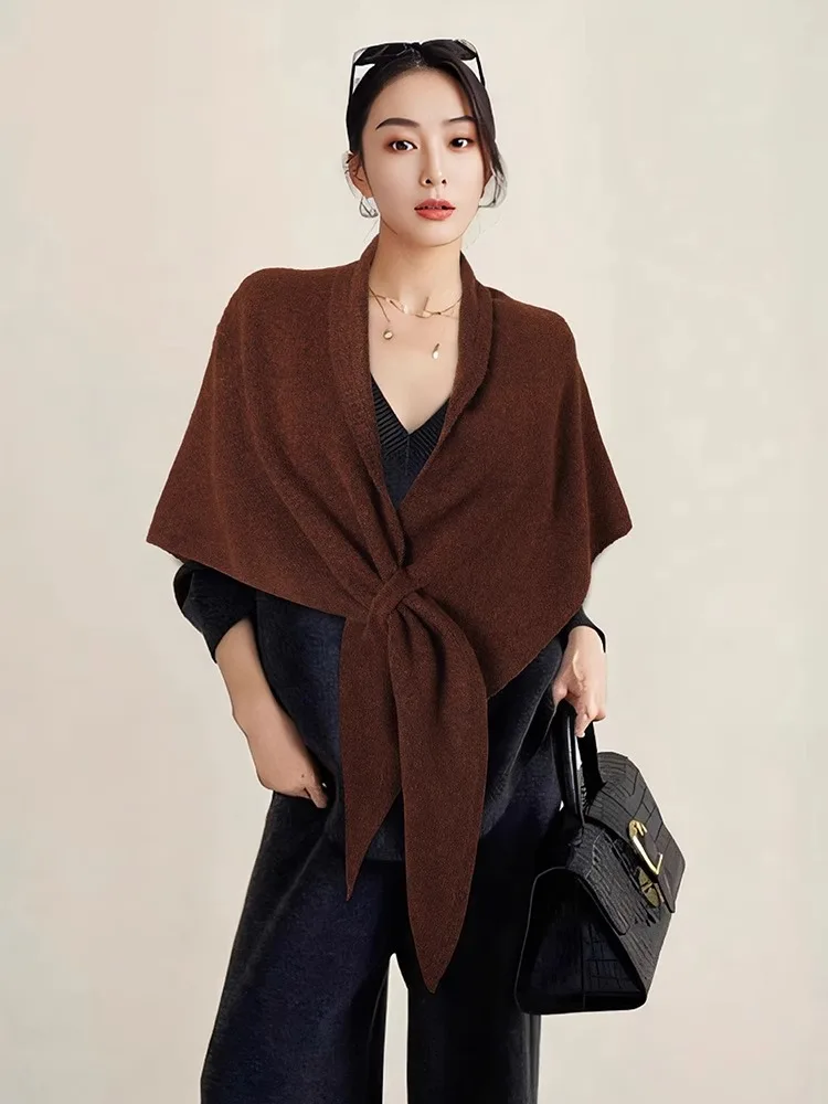 Solid Color Triangle Shawl Women's 2024 Autumn And Winter New Wool Blend Warm And Thick Outer Scarf And Shoulder