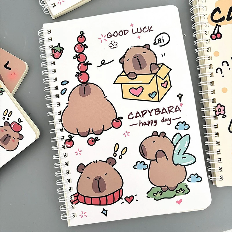 การ์ตูน Kawaii Capybara A5 Coil โน้ตบุ๊คหนังสือออกกําลังกายน่ารัก Notepad ไดอารี่เครื่องเขียนโรงเรียน