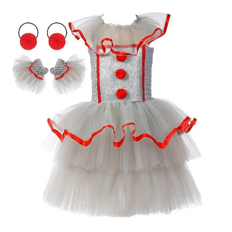 

Clown Costume Tutu Rainbow Hair Bands Gloves Cosplay Outfits for 2-10 Years Old Girl Toddler Kid Halloween Carnival Fancy Party