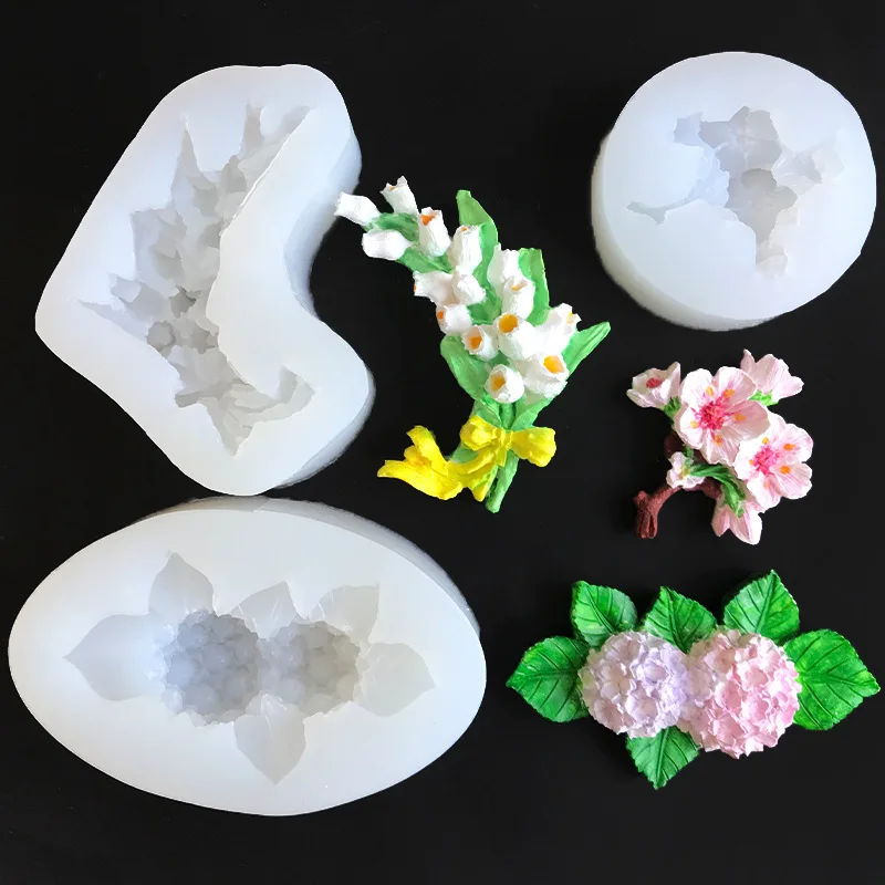 

Набор из 3 пищевых силиконовых форм для цветов: тюльпан, османтус, гортензия, франжипани для декора шоколада и торта