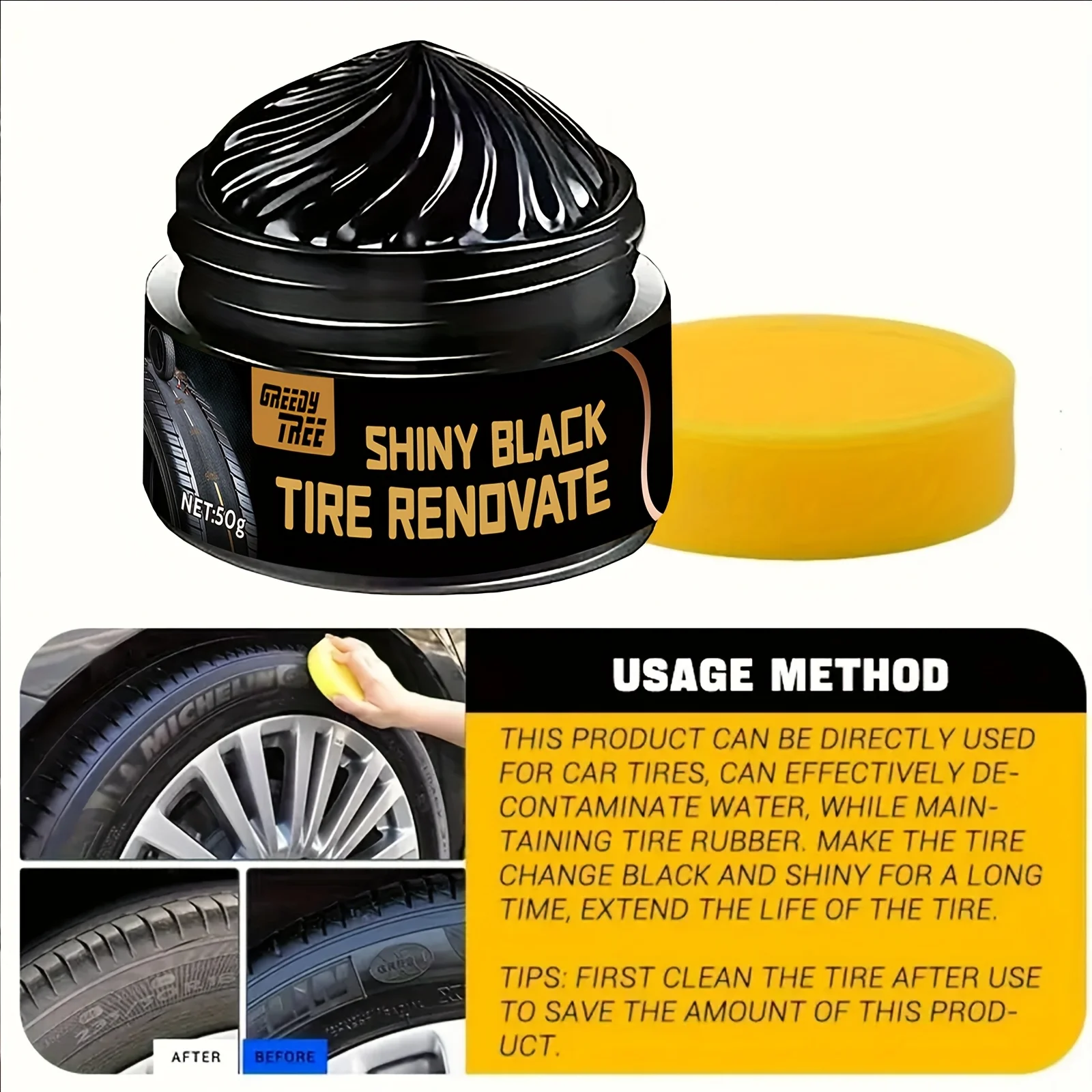 Tire Shine & Plastic Repair Paste - Removes Scratches/Oxid, Restores Shine for Tires/Trim with UV Protect, 5-Min Fix