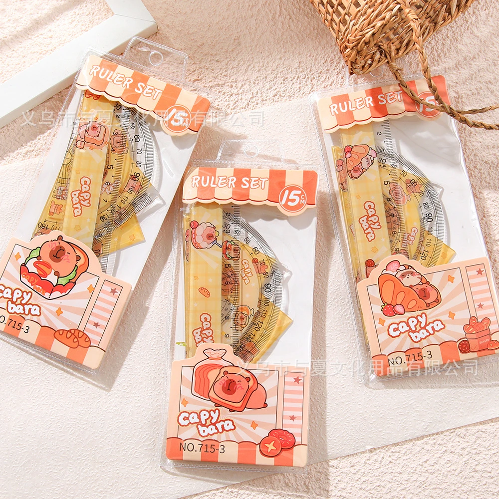 1PCS Cute Capybara Metric Ruler Plastic Straightedge Measuring Tool Protractor Triangle Ruler School Supplies