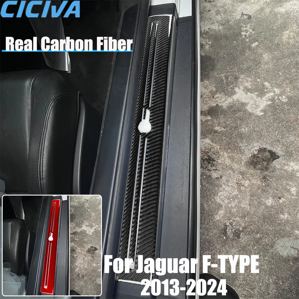 Real Carbon Fiber Car Accessories Door Sill Trim Cover Soft Sticker For Jaguar F-type 2013 2014 15 16 17 18 19 20 21 22 23 24