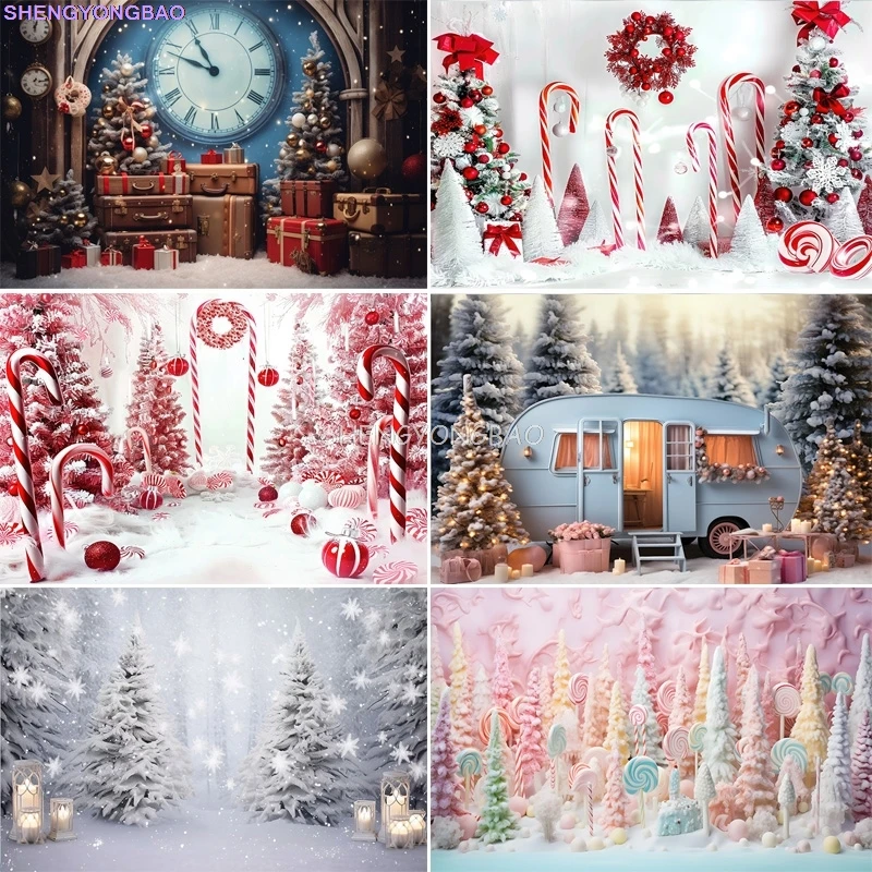 

Festive Christmas Room Fireplace Photography Backdrops Winter New Year Holidays Party Xmas Tree Window Photo Background BR-06